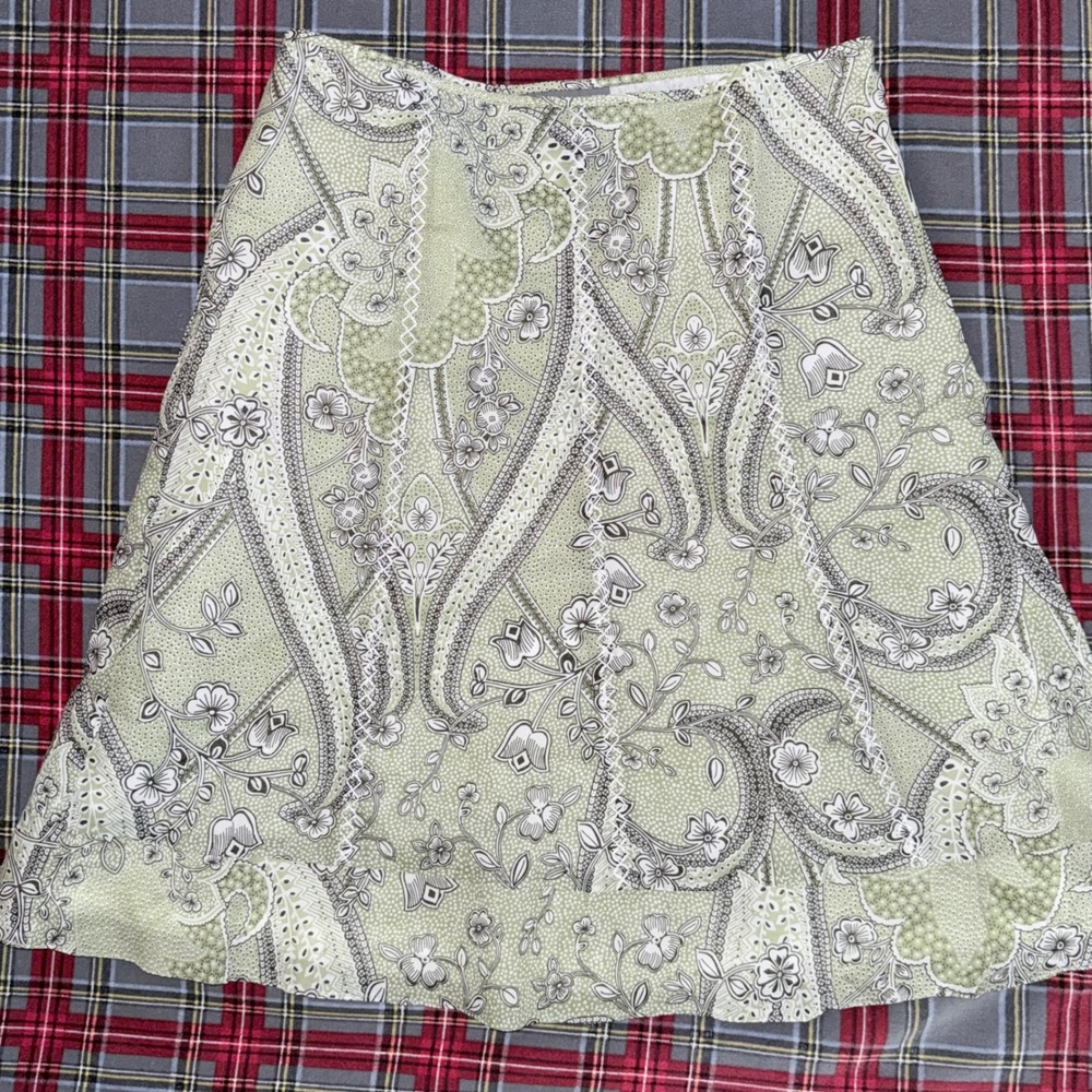 Ann Taylor Paisley Skirt Womens 2 Green Excellent Floral Embroidered‎ A-Line